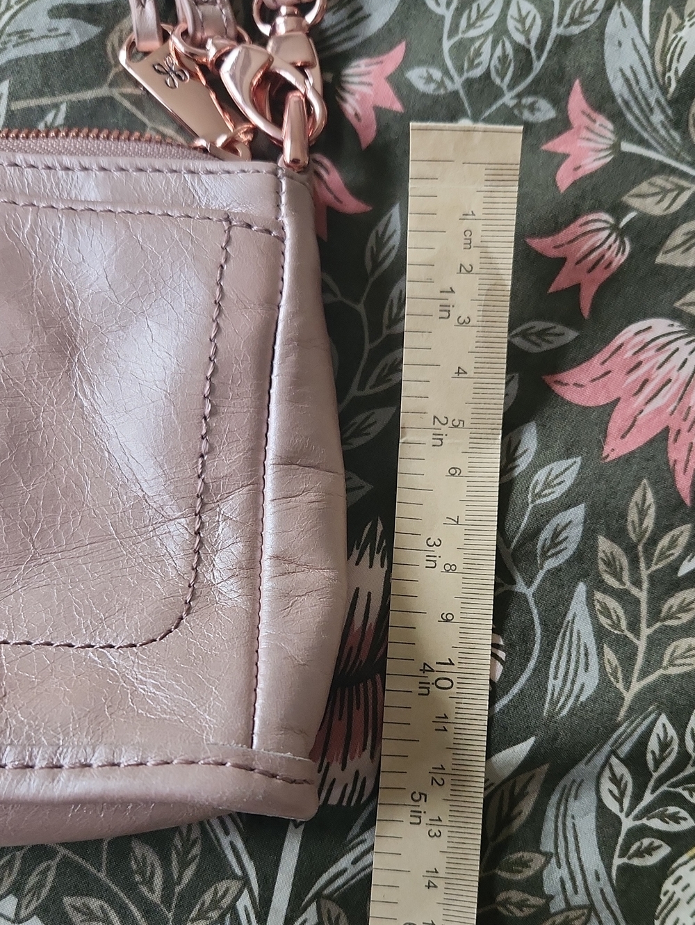Leather Crossbody Wristlet in Champagne Bronze - Picture 8 of 9